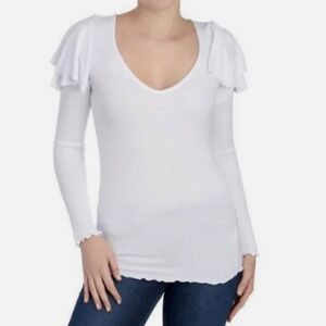 Free People We The Free On Rewind Ruffle Shoulder Long Sleeve Top size medium